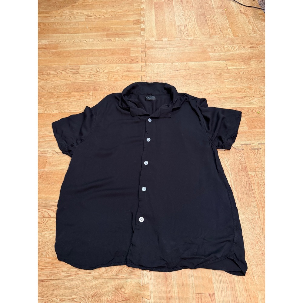 Aetos Augmented Essentials Black Short Sleeve Button Down Shirt Women Size M